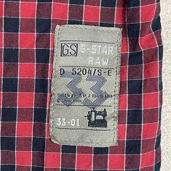 G-Star Raw Shirt Mens Large Red Plaid Long Sleeve Snap Up‎ Graphic Print - Picture 10 of 13
